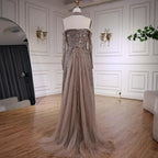 Elegant Caramel Beaded Off Shoulder Evening Dress with Long Sleeves for Formal Party Zapdress 2025 Customized (ZD17355)