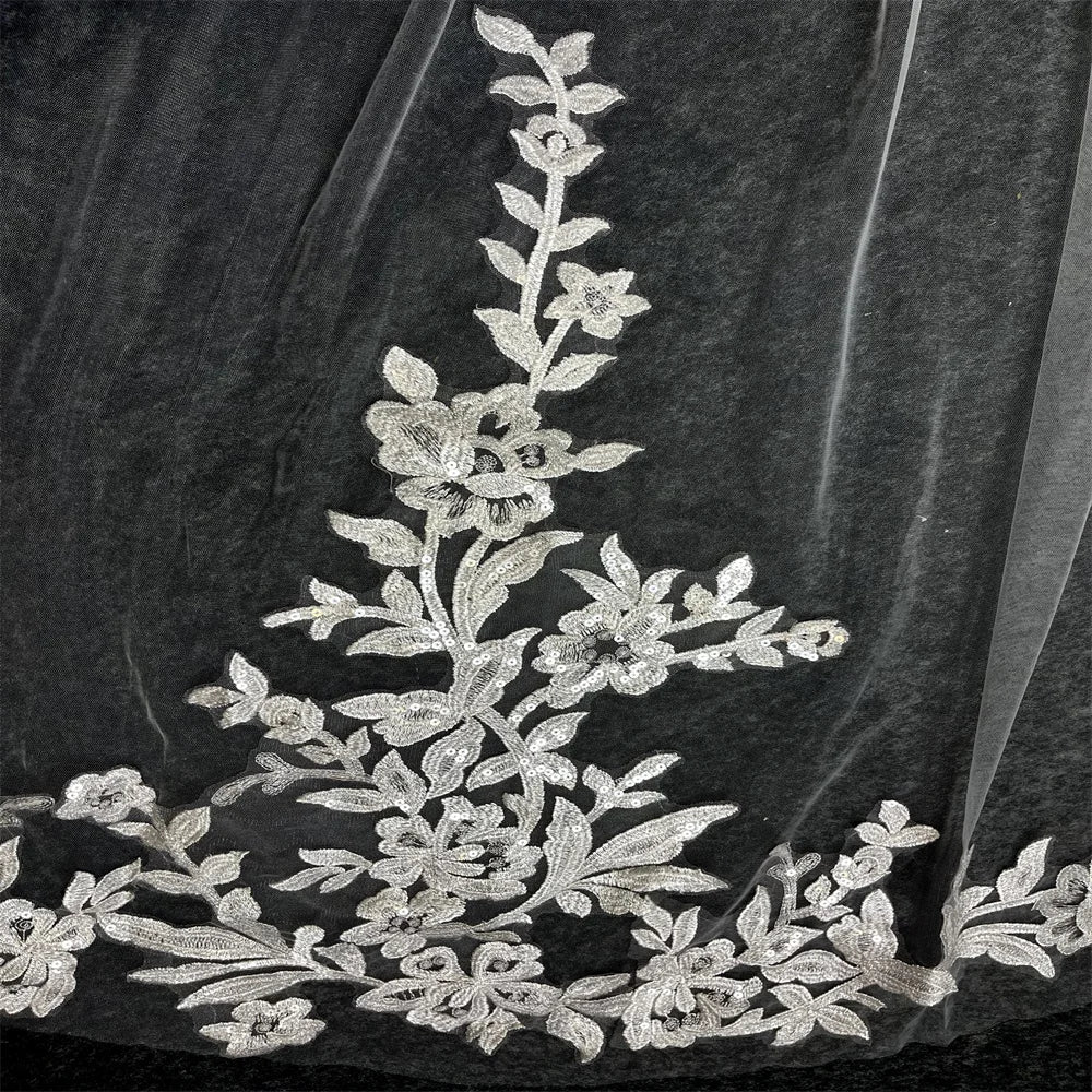 Real Photos Long Lace Appliques Wedding Veil White Ivory Cathedral 1 Layer Bridal Veil 3Meters Bride Veil
