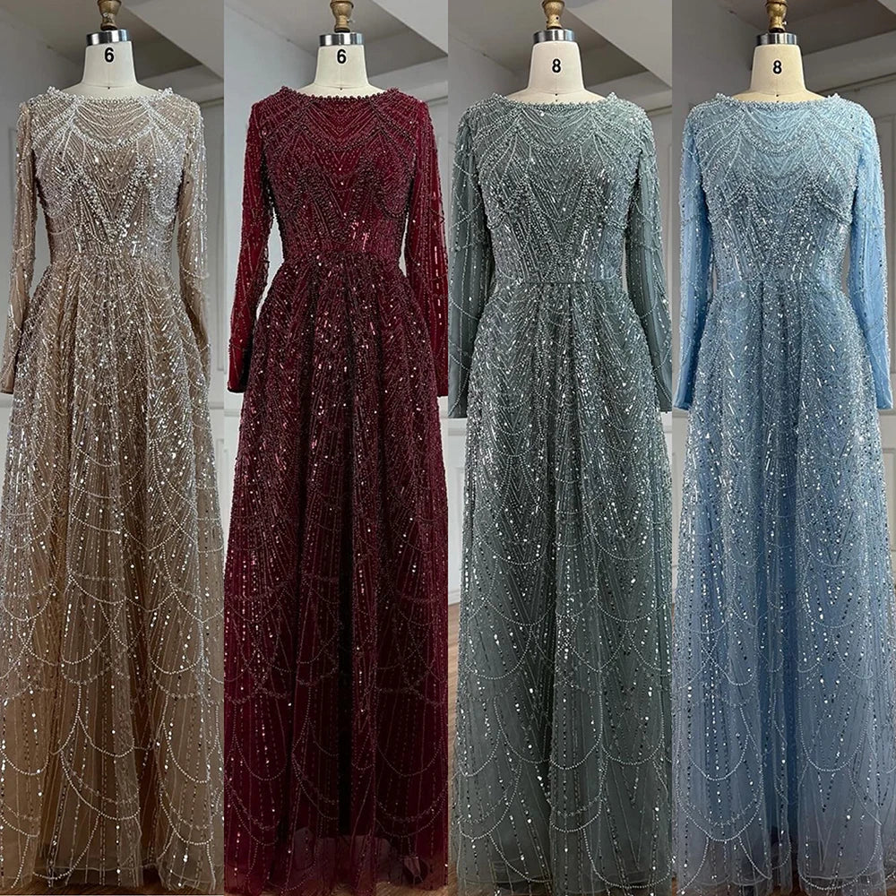 Zapdress Wine Red Long Sleeves Muslim A-line Evening Dress Pearls Beaded Party Gowns for Women Plus Size Customized DLA72738B (ZD17339)
