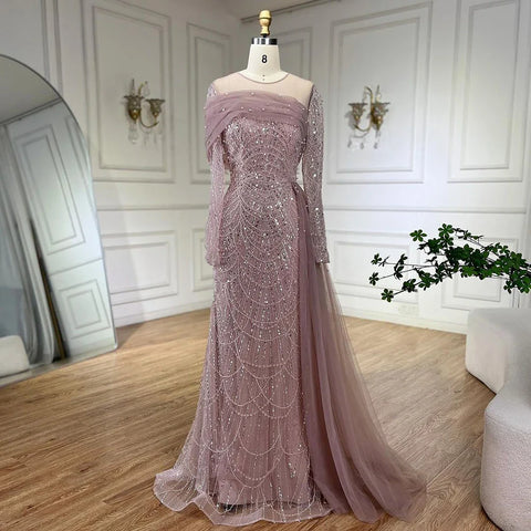 Luxury Champagne Mermaid Long Sleeves Arabic Evening Dress LA72254A