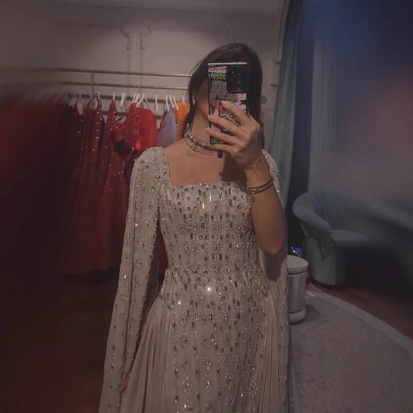 Zapdress Luxury Beaded Evening Gown Elegant Cape Sleeve Square Neck Muslim Wedding Party Dress 2026 DLA73272 Customized (ZD17380)