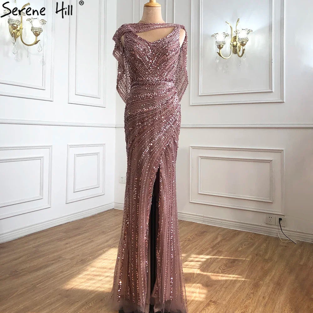 Zapdress Customized Silver Nude Beaded Mermaid Evening Dresses 2025 Elegant Party Gowns For Women Wedding (ZD17383)
