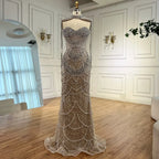 Zapdress Nude Strapless Mermaid Pearls Beaded Evening Gowns Luxury Party Dress with Tassel DLA72876 Customized (ZD17335)