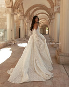 Fashion Full Lace Wedding Dress 3/4 Sleeve Strapless Gown with Front Split Custom Made Vestido De Noiva