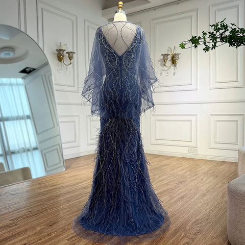 Luxury Caramel Feather Beaded Mermaid Evening Dress LA71866