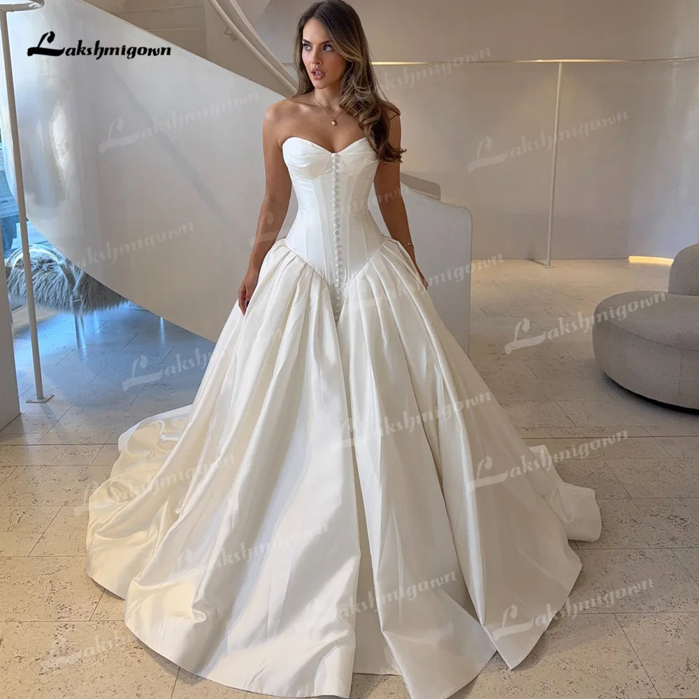 Minimal Sweetheart Neck A Line Wedding Dress Corset Bodice Lace Up Button Bridal Gown Vestido De Novia Robe De Mariée Customized