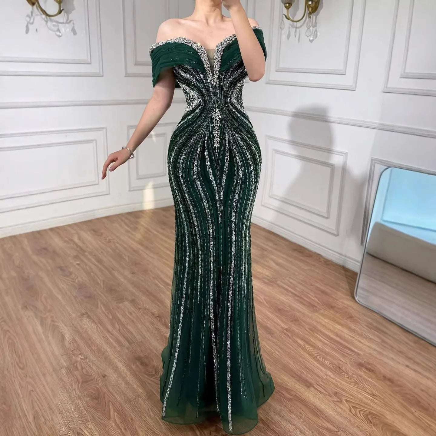 Zapdress Customized Gold Mermaid Evening Dress 2026 Luxury Beaded Party Gowns for Women DLA73142A (ZD17363)