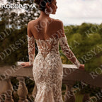 RODDRSYA Mermaid Long Sleeves Wedding Dresses Elegant Boho Off Shoulder Lace Applique Bridal Dress Customized Vestidos De Novia
