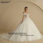 BEPEITHY Customized Plus Size Princess Wedding Dresses 2026 For Bride Off Shoulder Sleeveless Women Glitter Ball Bridal Gown
