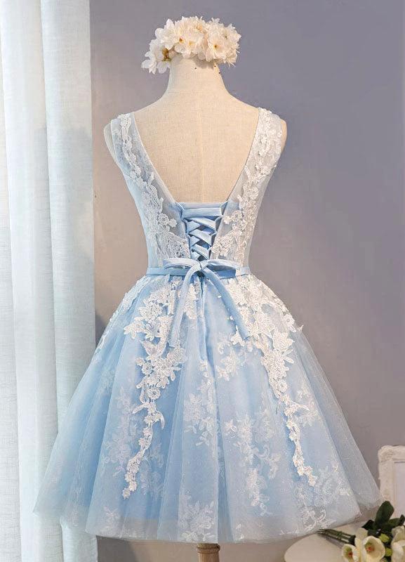 Scoop Neck Short Tulle Homecoming Dress Party Dress With Appliques Lace PG137 by pgmdress