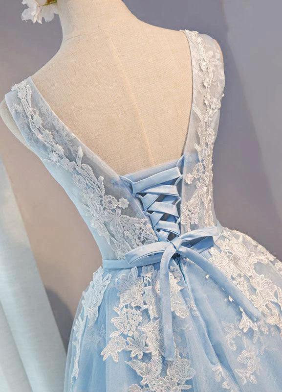 Scoop Neck Short Tulle Homecoming Dress Party Dress With Appliques Lace PG137 by pgmdress