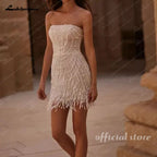 ZapDress Exquisite Short Celebrity Dresses For Women Pearls Beading Sequins Prom Party Gown Strapless Mini Dress Customized