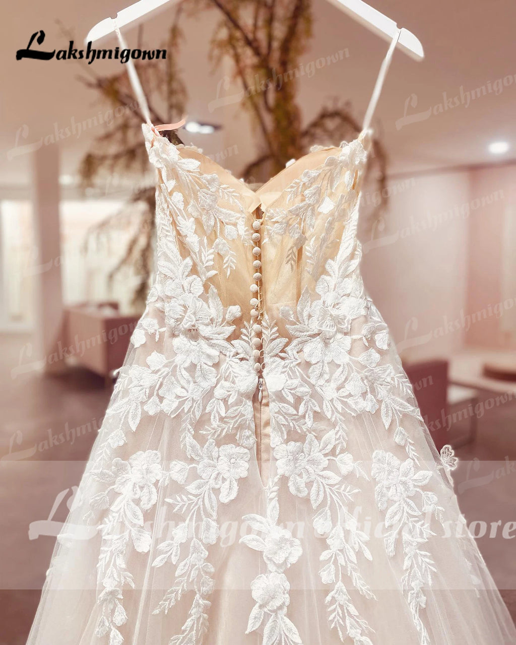 Spaghetti Straps Women Boho Wedding Dress Lace Bodice Chic Robe Bridal A Line Tulle Wedding Dresses Open Back Customized