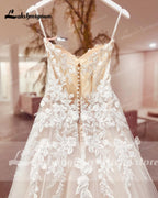 Spaghetti Straps Women Boho Wedding Dress Lace Bodice Chic Robe Bridal A Line Tulle Wedding Dresses Open Back Customized
