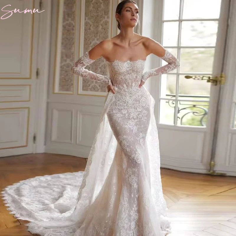 Long Sleeves Bridal Gowns Dress Customized Vintage Lace Mermaid Wedding Breathtaking Off Shoulder Vestido De Novia