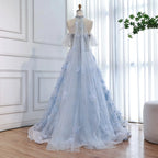 Zapdress Blue A-Line Evening Dress Beaded 3D Floral Appliques Off Shoulder for Women Wedding Party 2026 Customized (ZD17387)