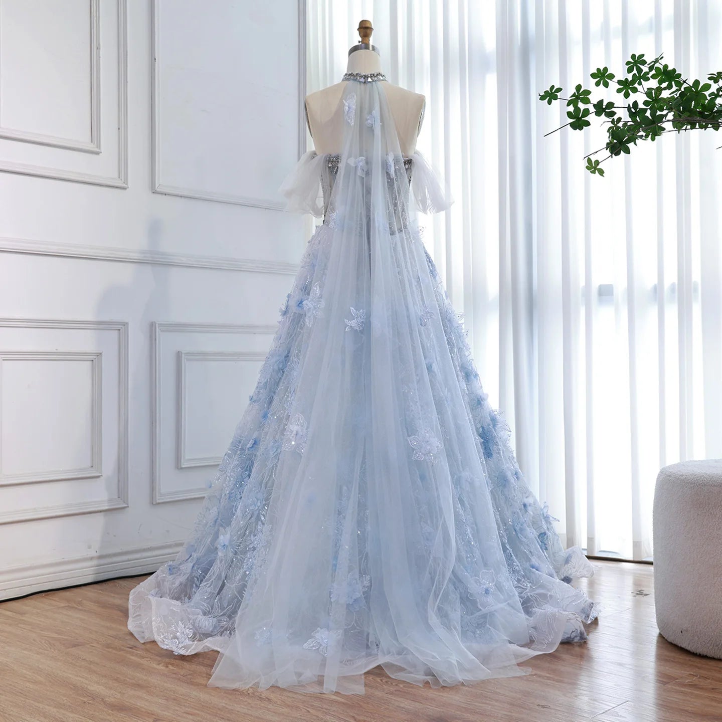 Zapdress Blue A-Line Evening Dress Beaded 3D Floral Appliques Off Shoulder for Women Wedding Party 2026 Customized (ZD17387)