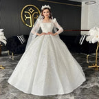 Customized Gorgeous Square Collar Princess Wedding Dress Sparkling Beads Palace Training Long Sleeve Bridal Ball Dress