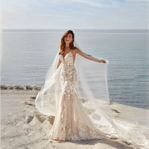 MACDUGAL Wedding Dress 2023 Luxury Sexy Lace Self-Cultivation Detachable Train Elegant Long Sleeves Button Vestido De Novia