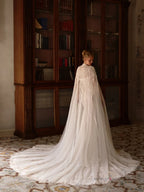 Luxury Sparkling Beaded Lace Wedding Dress With Cape Elegant Mermaid Long Bridal Gown Customized Illusion Dresses For Bride