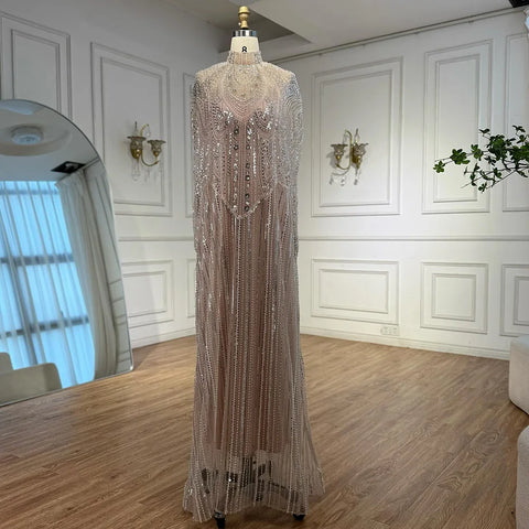 Luxury Champagne Kaftan Evening Gown Wedding Formal Dress LA72945