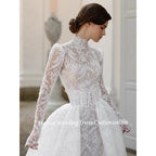 Mocaca Customized Luxury High Neck Lace Mermaid Wedding Dress Long Sleeve 2and1Detachable Train Bridal Gown Vestido De Novia