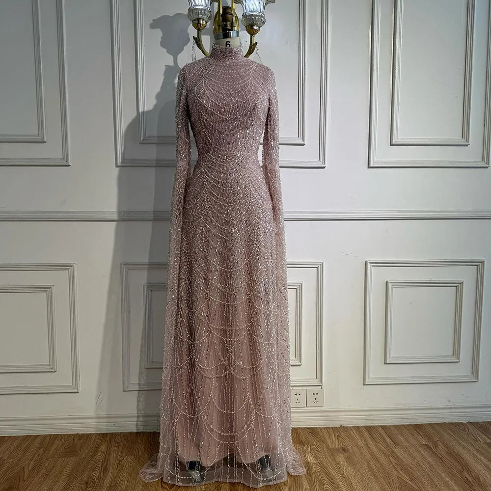 Serene Hill White High Neck Long Sleeve Mermaid Evening Dress 2026 Party Gowns for Women DLA72591 Customized