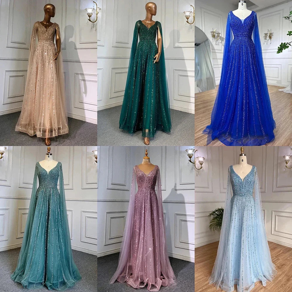 Zapdress Customized Pink A-Line Cape Sleeves Luxury Beaded Evening Dresses Party Gowns 2025 For Women Wedding (ZD17346)