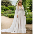 ZapDress Plus Size Long Sleeves Wedding Dress with Cape For Woman A Line Lace Appliques Vestidos De Casamento Customized