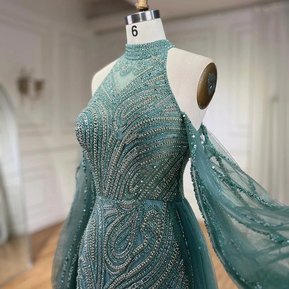 Zapdress Customized 2026 Turquoise Mermaid Overskirt Beaded Evening Dresses Elegant Party Gowns For Women Wedding (ZD17334)