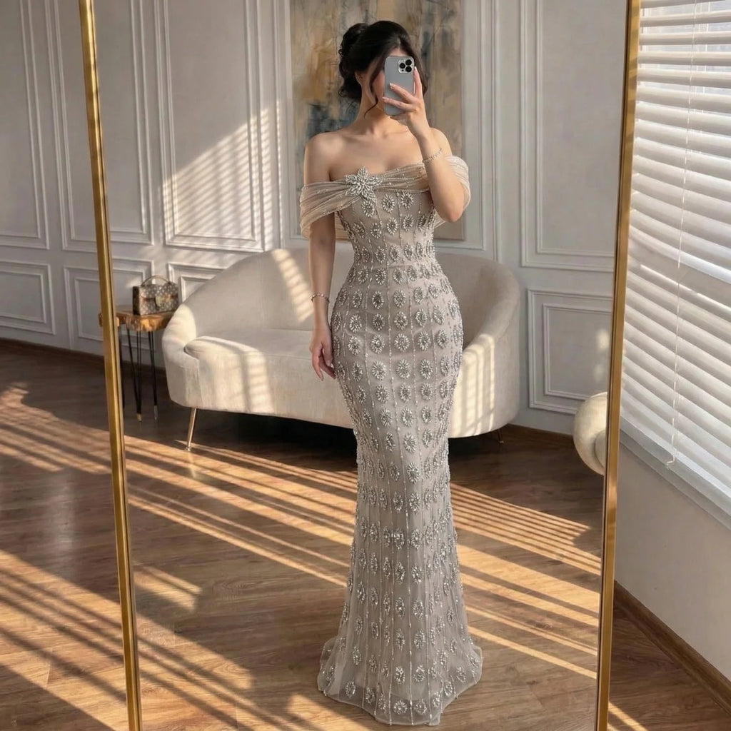 Zapdress Luxury Beaded Evening Gown 2026 Elegant Off-Shoulder Sparkly Mermaid Party Dress for Women DLA73362 Customized (ZD17320)