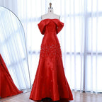 Zapdress Customized Elegant Red Off-Shoulder Evening Gowns with Floral Satin Arabic Party Prom Dress for Women (ZD17365)