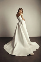 Kyoto Customized White Simple Satin Off Shoulder Wedding Dress A-Line Vestidos De Noche Elegant Court Train Robe De Mariée 2026