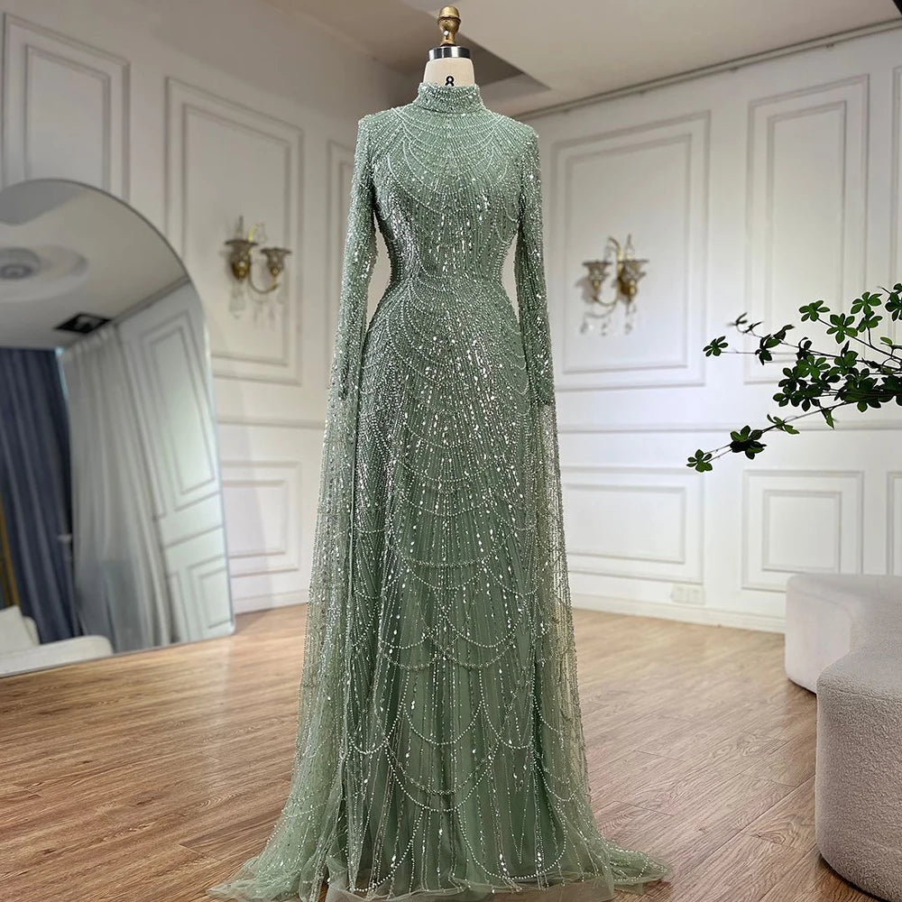 Serene Hill White High Neck Long Sleeve Mermaid Evening Dress 2026 Party Gowns for Women DLA72591 Customized