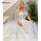 ZapDress Unlined Bodice FLowy A Line Tulle Wedding Dress With V Neck Bridal Gown Beach Bridal Gown Customized Robe De Mariee