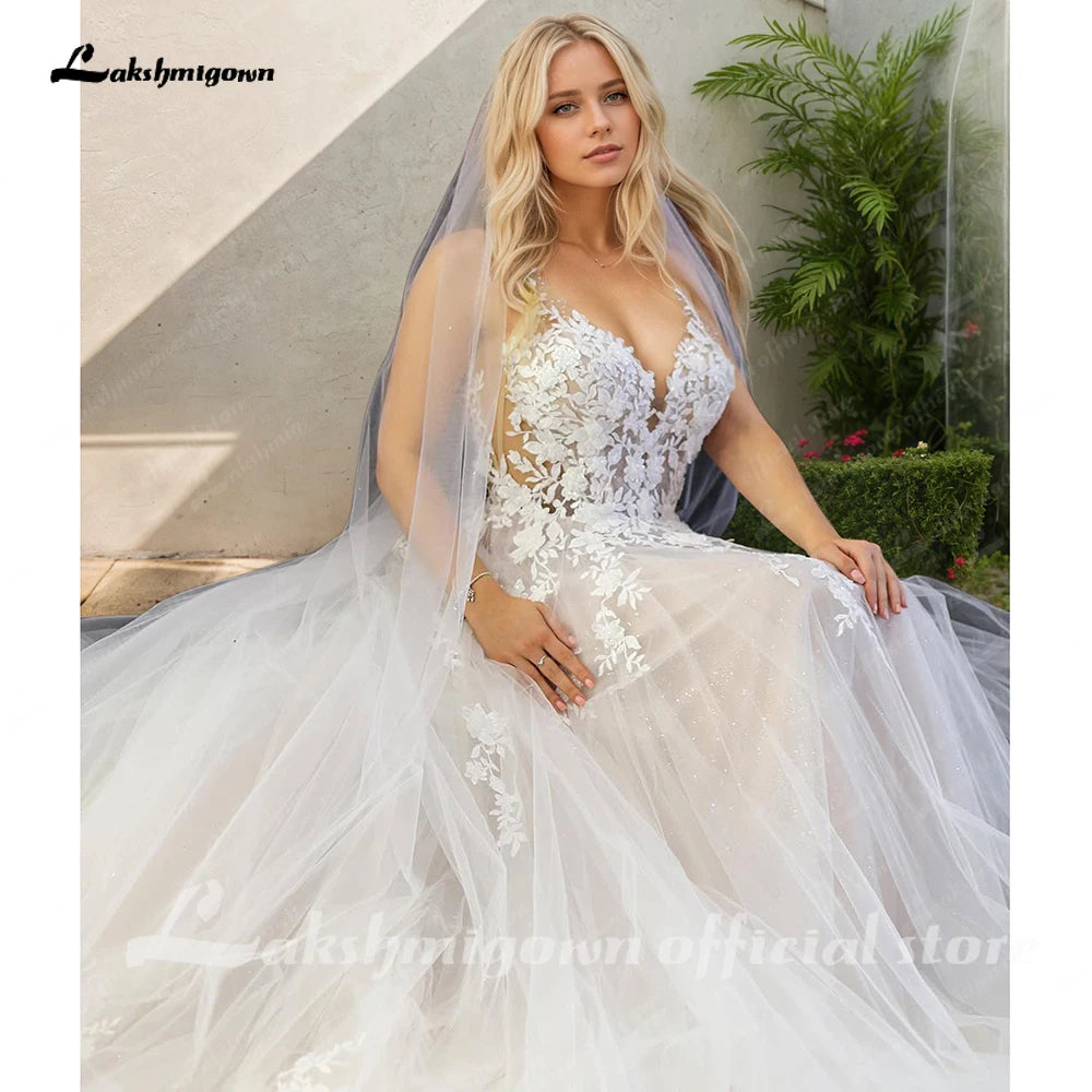 ZapDress Unlined Bodice FLowy A Line Tulle Wedding Dress With V Neck Bridal Gown Beach Bridal Gown Customized Robe De Mariee