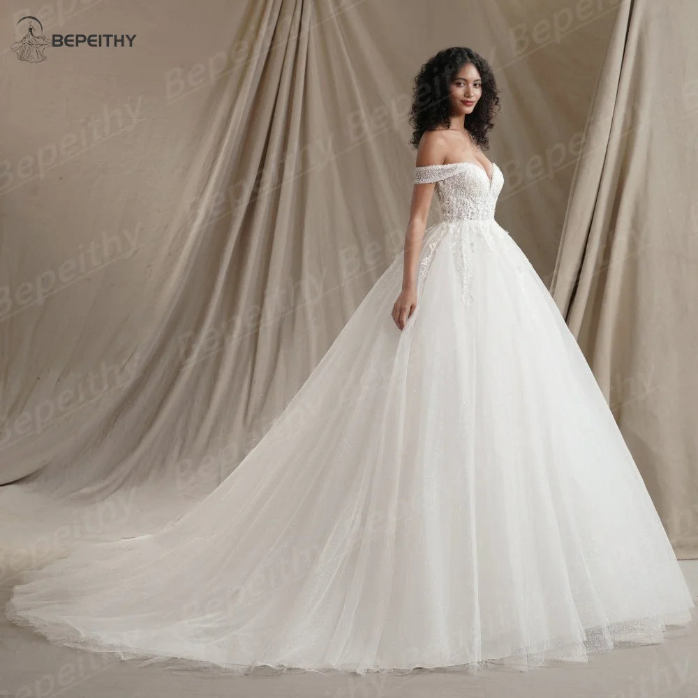 BEPEITHY Customized Sweetheart Glitter BOHO Wedding Dress 2026 Sleeveless Bride Plus Size Ivory Bridal Gown Vestido De Novia