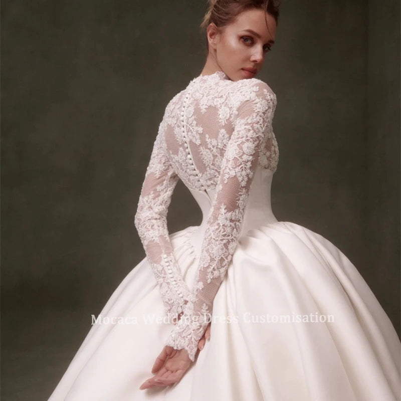 Mocaca Customized Elegant Wedding Dress High-neck Ball Gown Princess Bride Gown Luxury A-line Long Bridal Vestidos De Novia