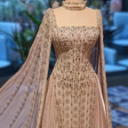 Zapdress Luxury Beaded Evening Gown Elegant Cape Sleeve Square Neck Muslim Wedding Party Dress 2026 DLA73272 Customized (ZD17380)