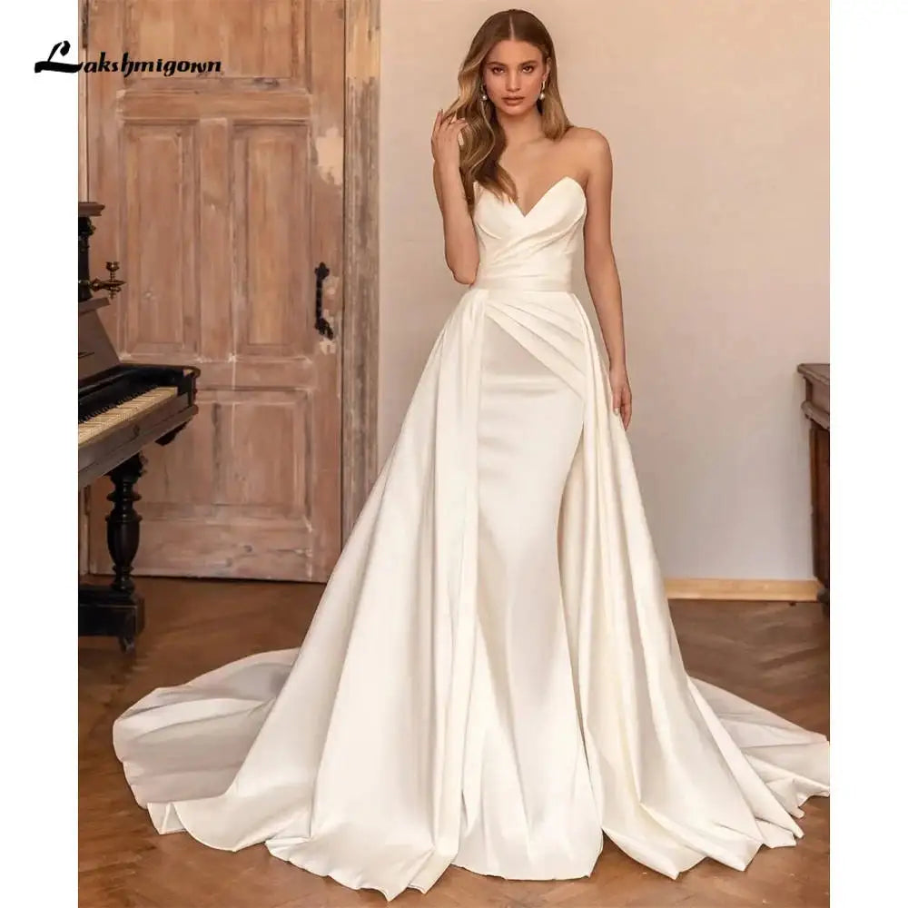 ZapDress Luxury Sweetheart Mermaid Satin Wedding Dress Detachable Skirt Backless And Zipper Woman Evening Dress For Wedding
