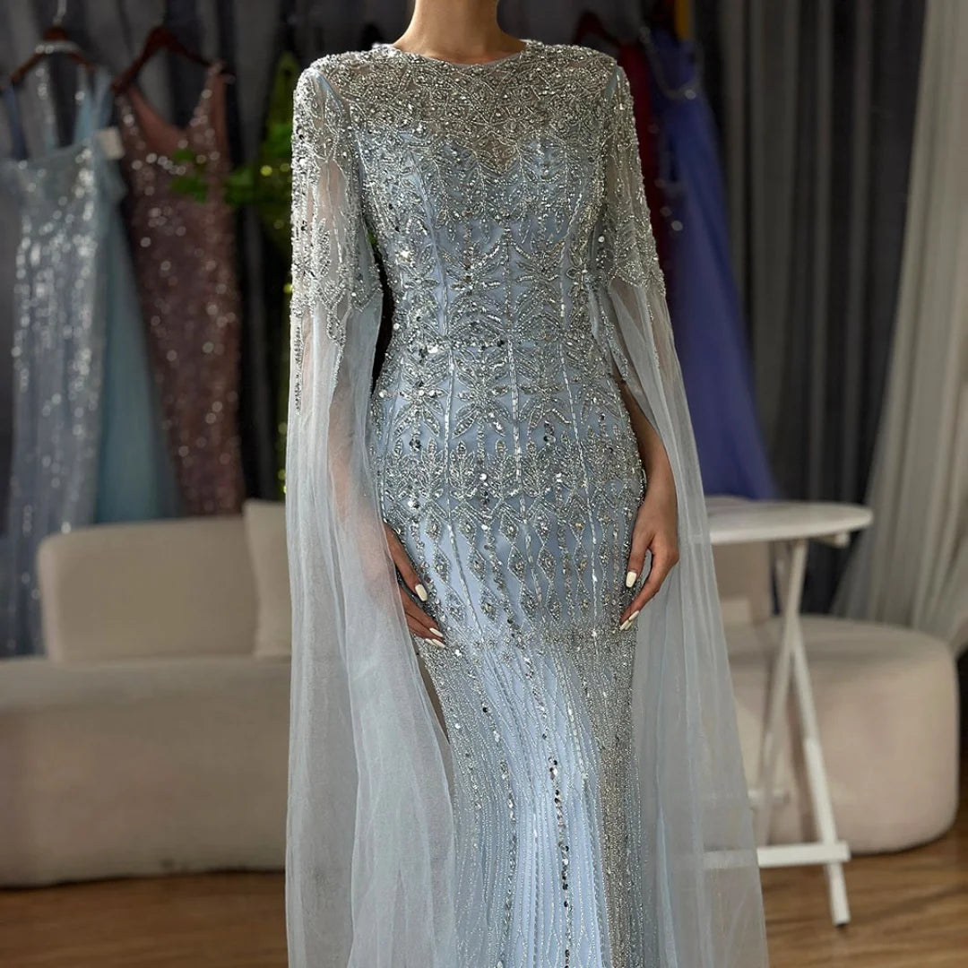 Zapdress Caramel Mermaid Beaded Evening Dresses with Cape Sleeve Elegant Party Gowns for Women DLA72775 Customized (ZD17375)