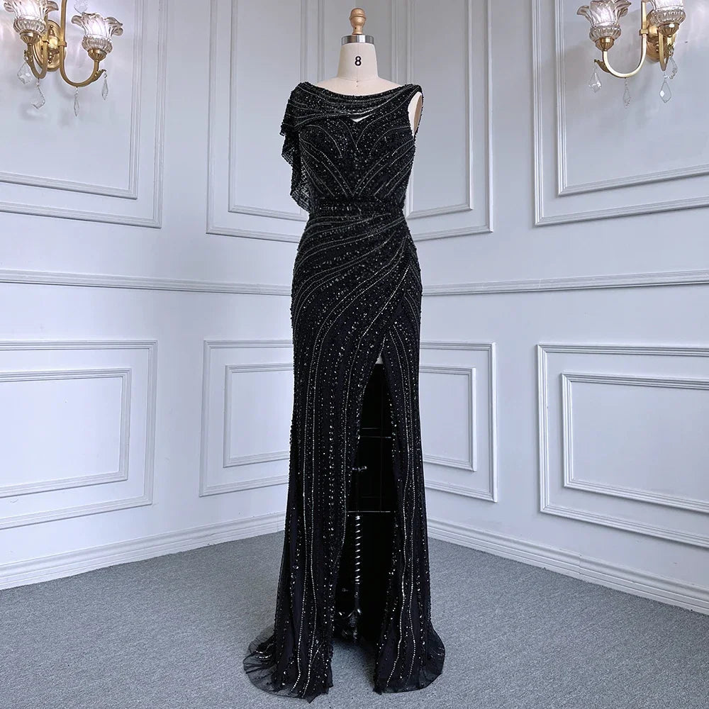 Zapdress Customized Silver Nude Beaded Mermaid Evening Dresses 2025 Elegant Party Gowns For Women Wedding (ZD17383)