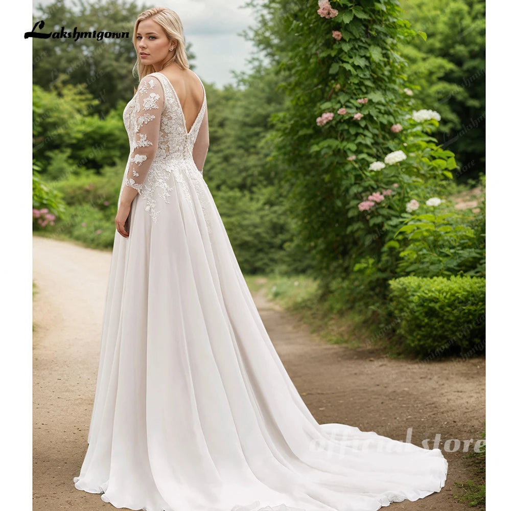 ZapDress Plus Size Long Sleeves Wedding Dress with Cape For Woman A Line Lace Appliques Vestidos De Casamento Customized