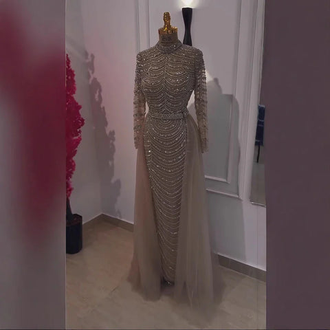 Luxury Caramel Beaded Mermaid Evening Dress with Overskirt LA72362A