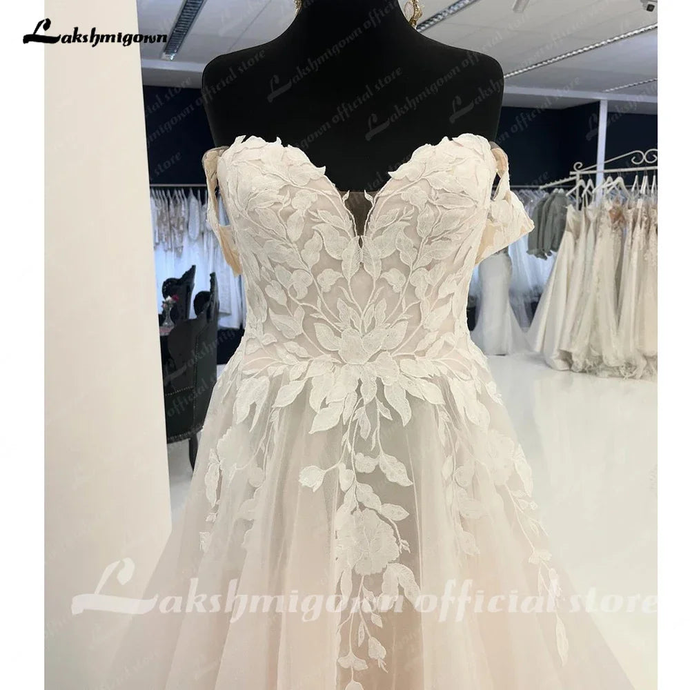 ZapDress Off Shoulder Wedding Gown Sweetheart Lace Appliques Women Wedding Dress with Cap Sleeve 2025 Bridal Gown Customized