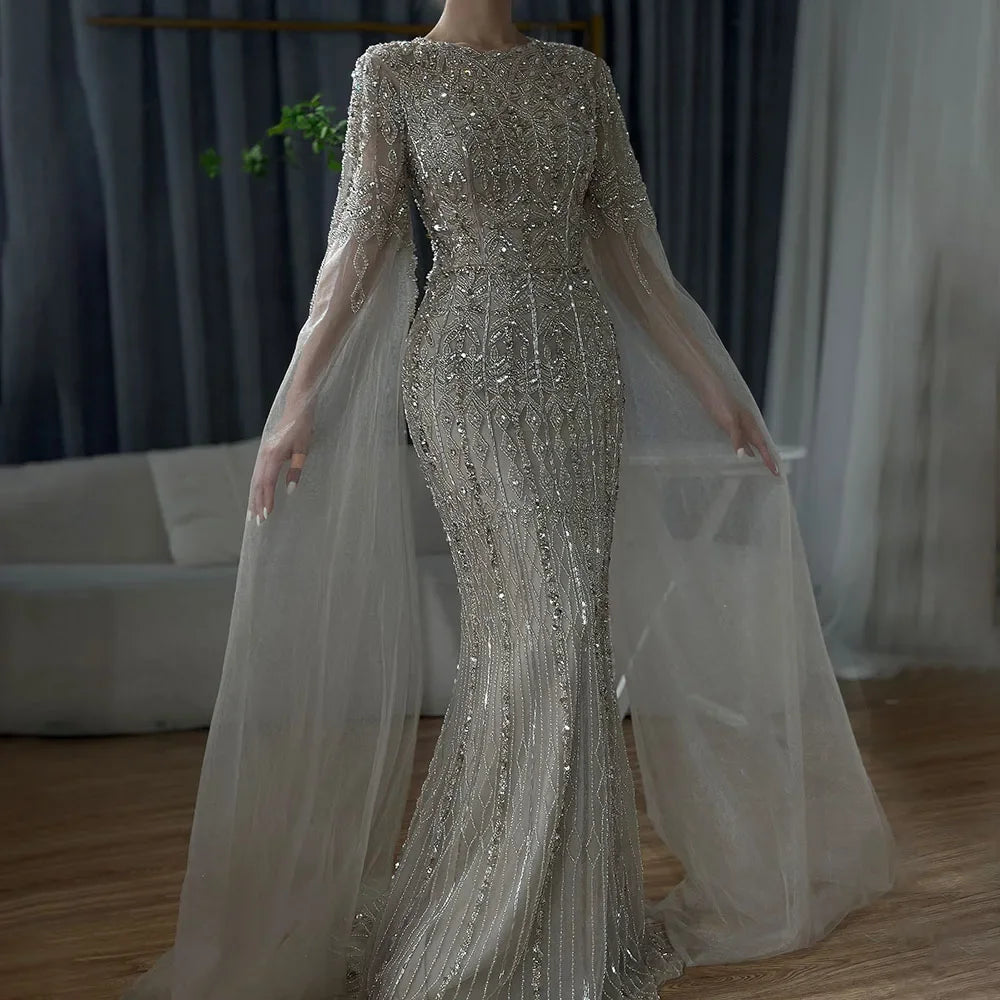 Zapdress Caramel Mermaid Beaded Evening Dresses with Cape Sleeve Elegant Party Gowns for Women DLA72775 Customized (ZD17375)