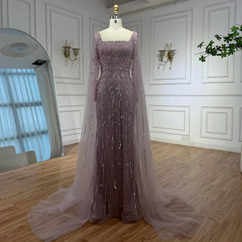 Luxury Caramel Evening Dress with Sleeves Cape 2025 LA72966