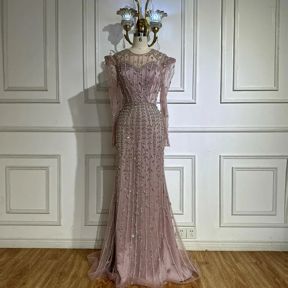 Zapdress 2025 Pink Luxury Mermaid Pearls Beaded Dubai Evening Dress Gown for Formal Events DLA72826 Customized (ZD17381)