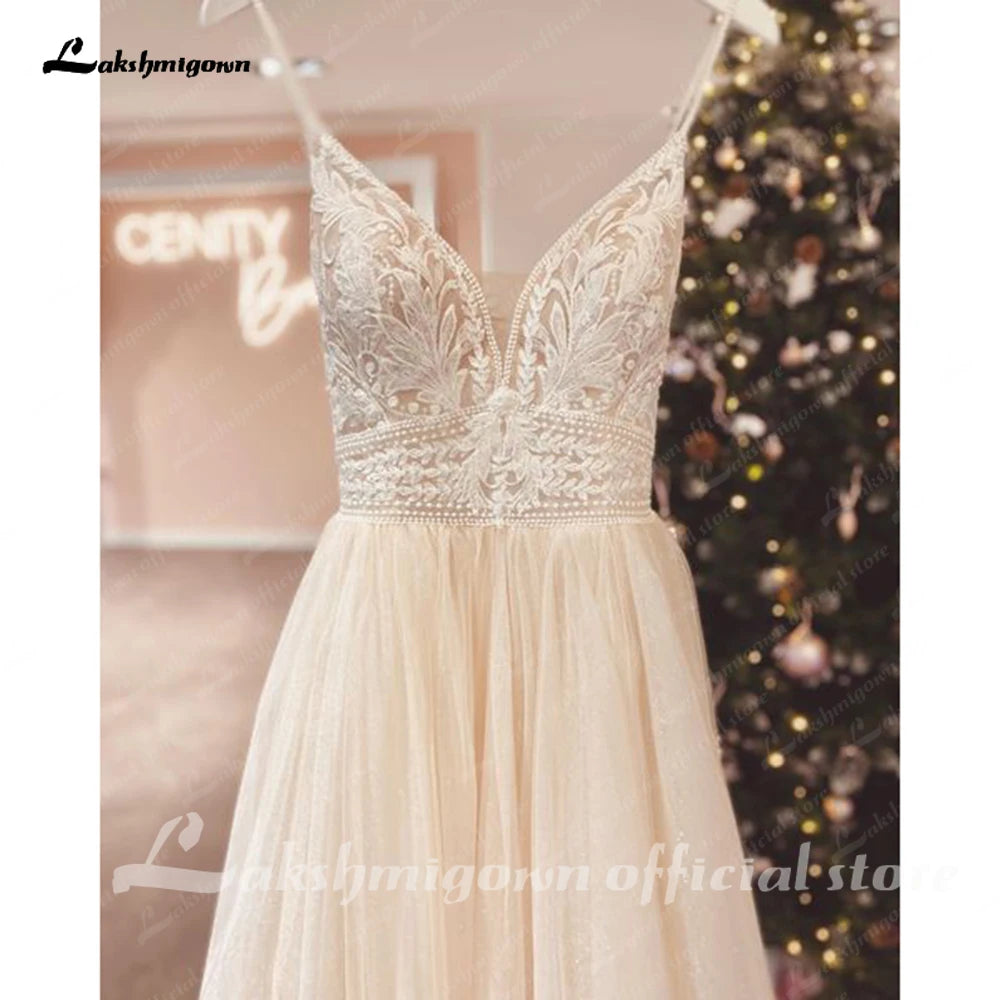 ZapDress Spaghetti Straps Champagne Boho Wedding Dress For Women Vestido Civil Bridal Customized Wedding Gowns Suknie Slubne