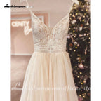 ZapDress Spaghetti Straps Champagne Boho Wedding Dress For Women Vestido Civil Bridal Customized Wedding Gowns Suknie Slubne